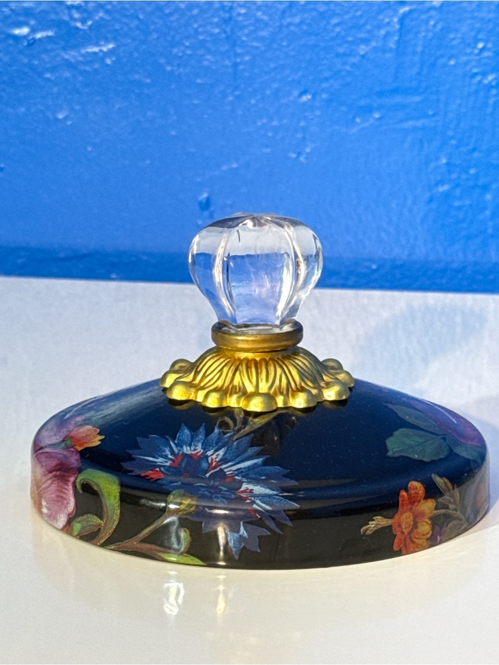 MacKenzie-Childs Black Flower Market Cookie Jar Lid Grandmillennial